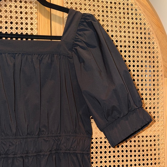 Duster Black Square-Neck Maxi Dress with Puff Sleeves, Tiered Skirt, Pockets - Picture 8 of 12